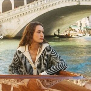 Trovata  Birds of Paradise Savannah Cardigan sailor collar Cream/Green L